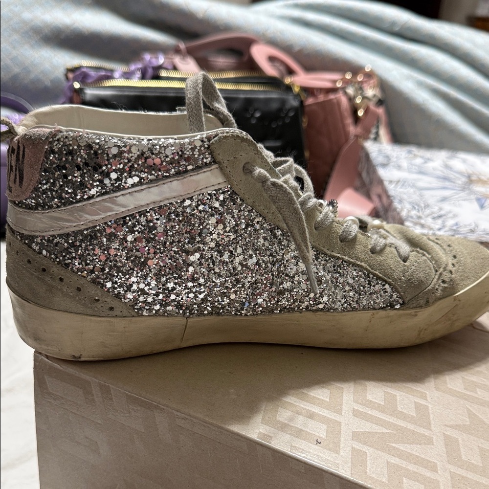 Golden Goose High-Top Sneakers with Silver Glitter Star size EU40 - Picture 5 of 13